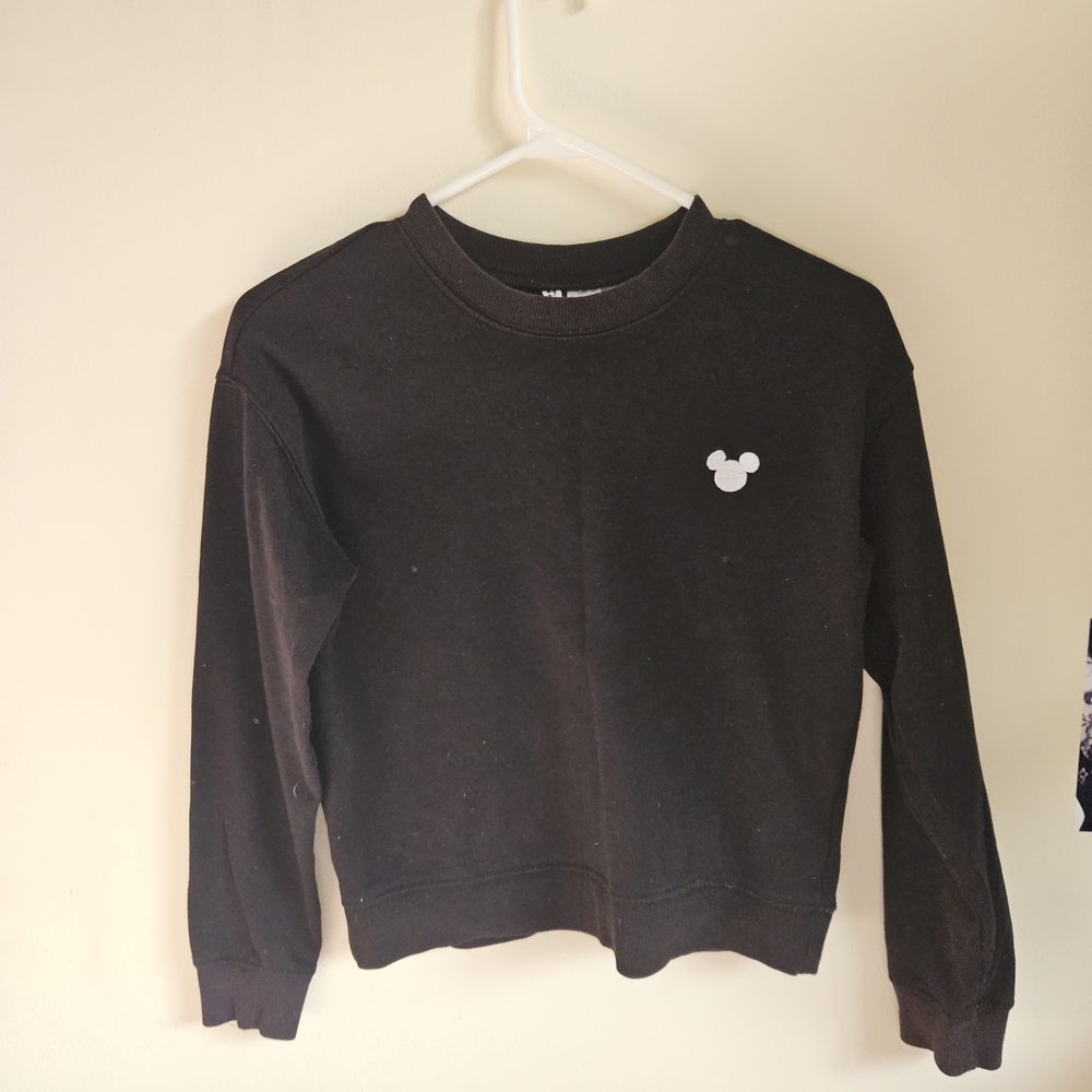Black Crewneck With Mickey Mouse Embroidered Logo